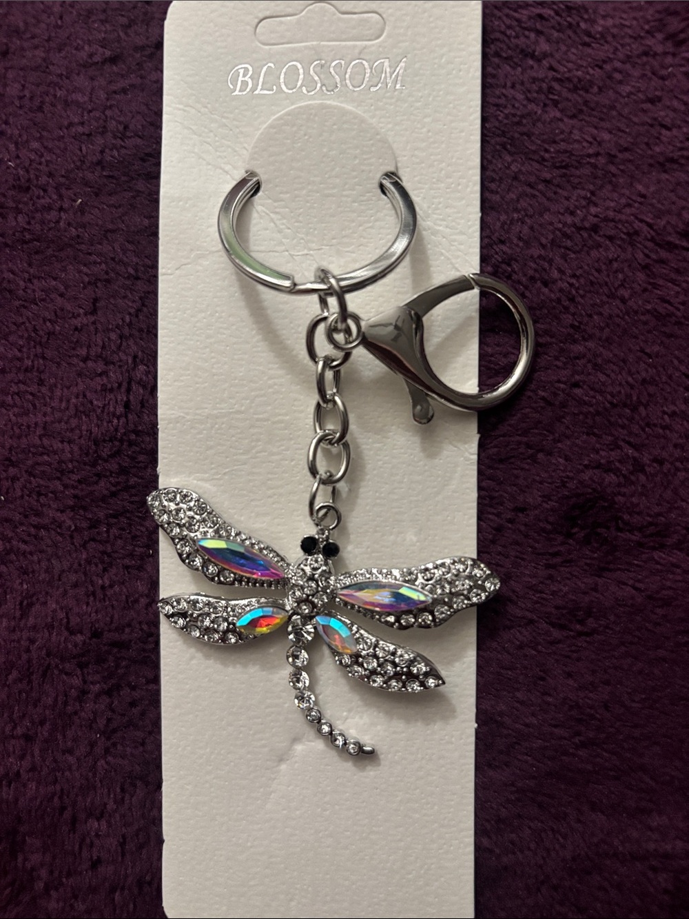 Silver Dragonfly Key & Card Holder with Iridescent Accents